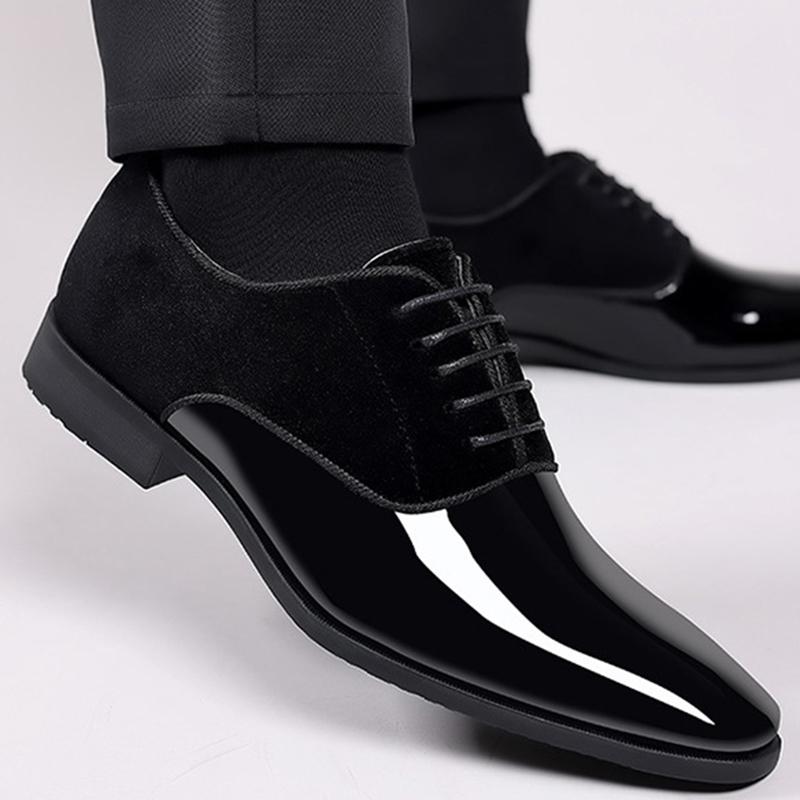 Fashion Grace Classic PU Patent Leather Shoes Men Casual Lace Up Formal Office Work Shoes Party Wedding Oxfords Business Shoes