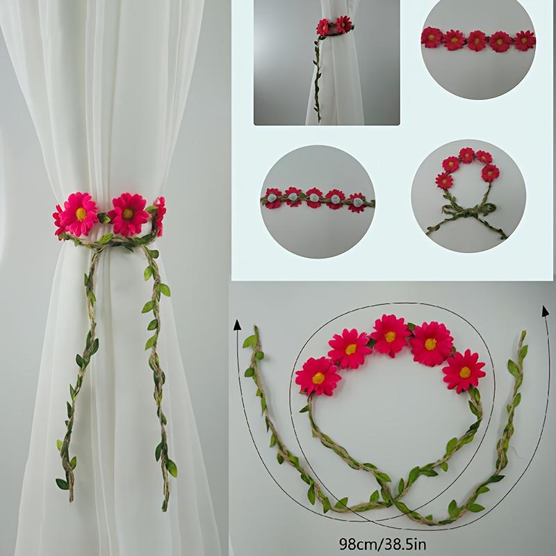 A Set of 2 Creative Plant Vines Artificial Flower Curtain Hooks, Bohemian Style Floral Decorations, Adjustable Transparent Curtain Fixing Clips