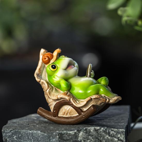Garden Frog Figurine Frog Reading A Book on Rocking Chair Statue Resin