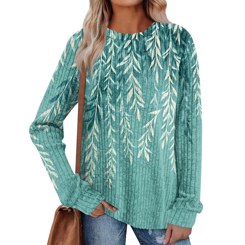 Women's Printed Lightweight Brushed-Cotton Round Neck Top