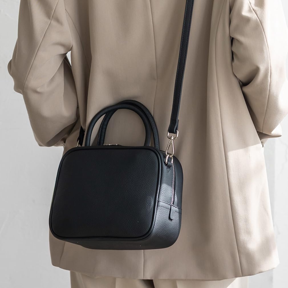 Gratante Genuine Cowhide Leather Cube Commuter 2-Way Bag, Handbag, Women's, Bag, Abb-g0066 (Black)