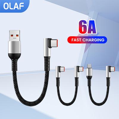 כבל קצר לטעינה מהירה Olaf USB Type C ל-Type C 6A 90 מעלות 25 ס"מ 50 ס"מ לסוללת גיבוי כבל USB C לאייפון 15 Huawei Xiaomi