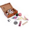 Tissting Wooden Sewing Kit Box, Vintage Taraxacum Pattern, Sewing Repair Tool Set with Storage Box, Needle Thread Storage Case Organizer, DIY Sewing