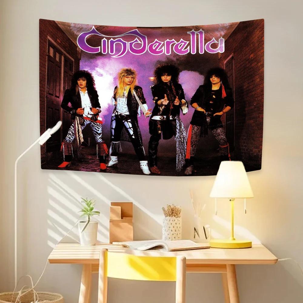 Retro Rock Band Tapestry Cinderellas Heavy Metal Music Poster Home Decor Bedroom Dorm Background Cloth Concert Banner Fans Gift