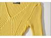 2026 American Hot Girl Rib Knit V-Neck Bodycon Sweater Dress with Slim Fit and Split Hem