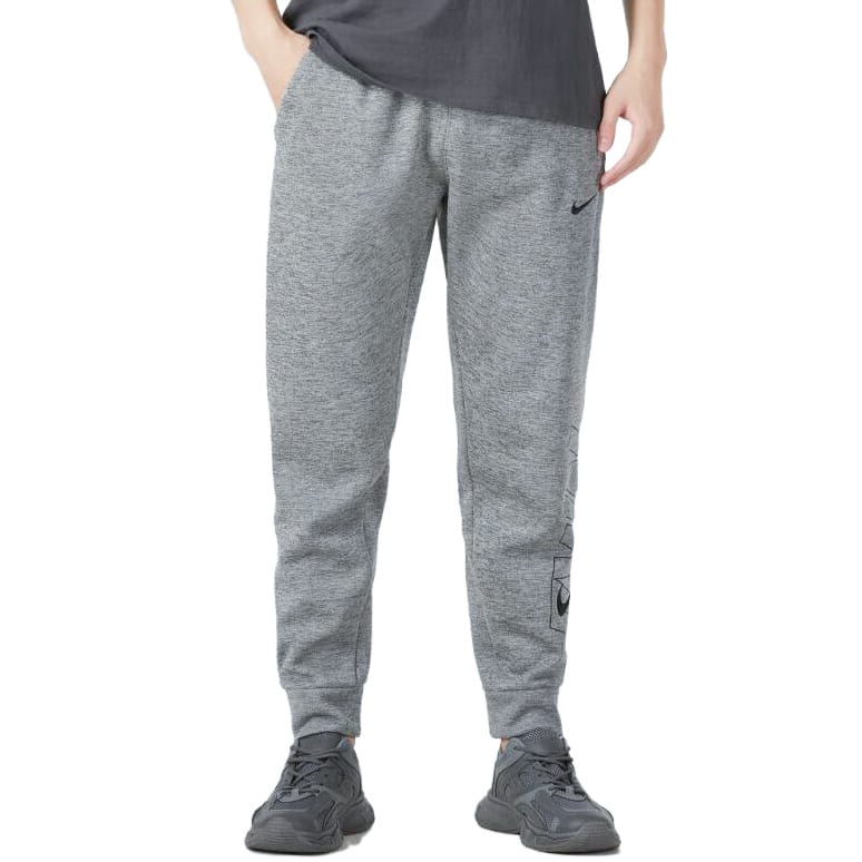 Nike Letter Print Elastic Waistband Elastic Cuff Thickened And Fleece Lined Knitted Sweatpants Men's Gray FB6893-063