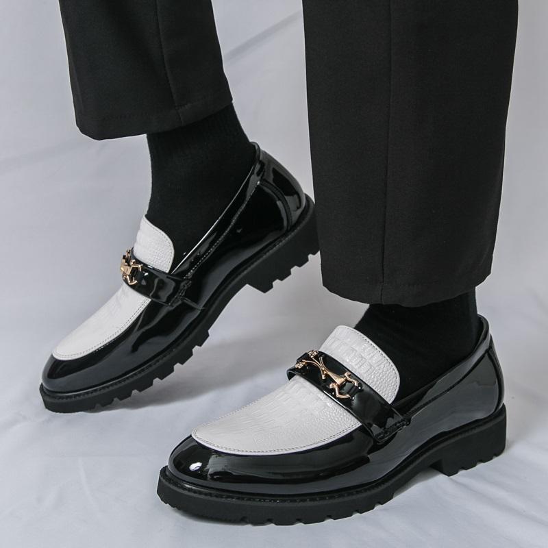 Luxury Designer New Black White Mixed Patent Leather Casual Shoes For Men Loafter Formal Wedding Dress Homecoming Zapatos