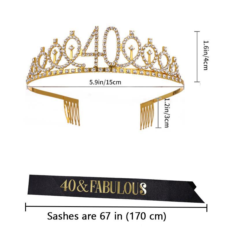 2pcs/Set Birthday Party Crown Sash Bling Rhinestone Crystal Crown Women Birthday Princess Party Supplies Decorations PDZS002
