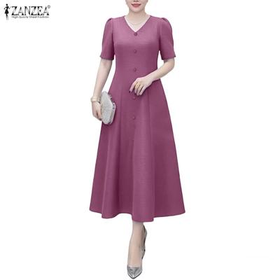Damen Freizeit V-Ausschnitt Einfarbig Sommer Kurzarmkleid