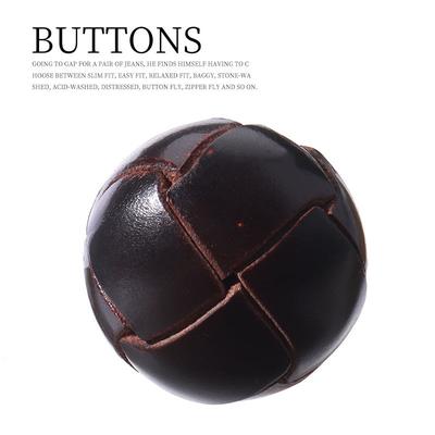 2pcs Hand-Woven Brown Leather Football Buttons, High-End Suit, Coat, Trench Coat, Black Button Buttons