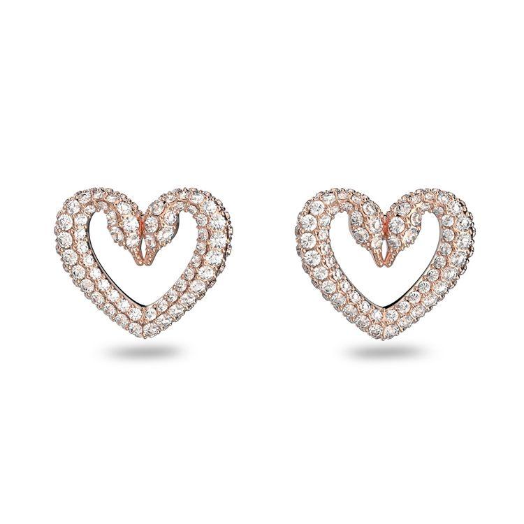 Swarovski Una Double Swan Heart Metal Earrings Women earrings 5628659 Box (Random Color)