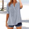 Women’s Casual Loose Embroidered V Neck Button Blouse Relaxed Fit Short Sleeve Shirt for Everyday Wear
