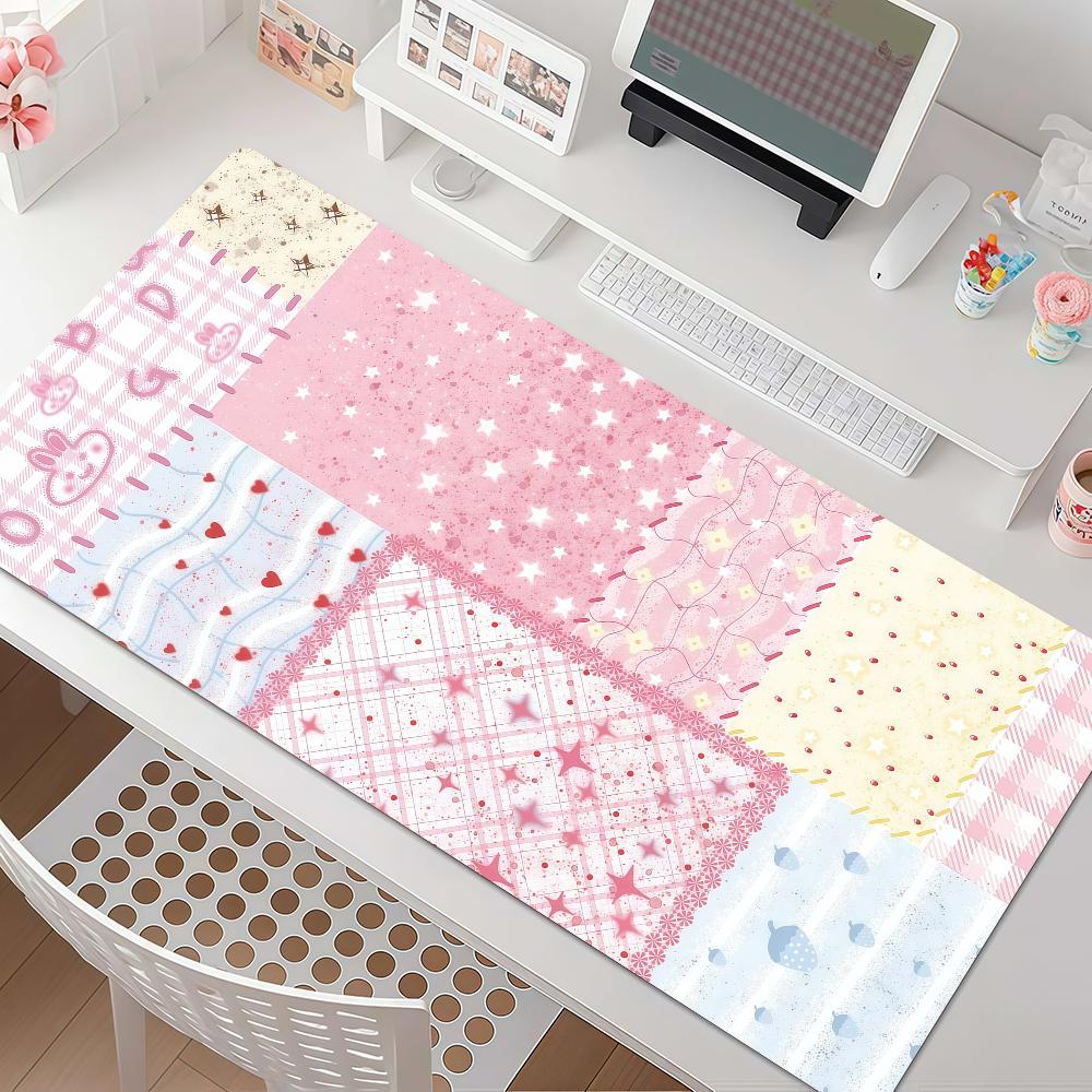 Fruit Plaid Strawberry Pink Girl Mouse Pad Anti Slip Rubber Edge Locked Thickened Laptop Gaming Desk Mat