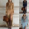Women'S Fashion Solid-Colour Western- Suede Fringe Slim-Fit Long-Sleeved Dress