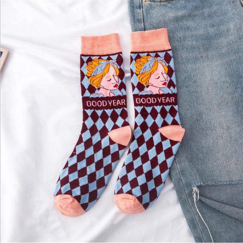Lolita Mid-Calf Graffiti Kitten Socks - Trendy Japanese Illustration for Autumn/Winter