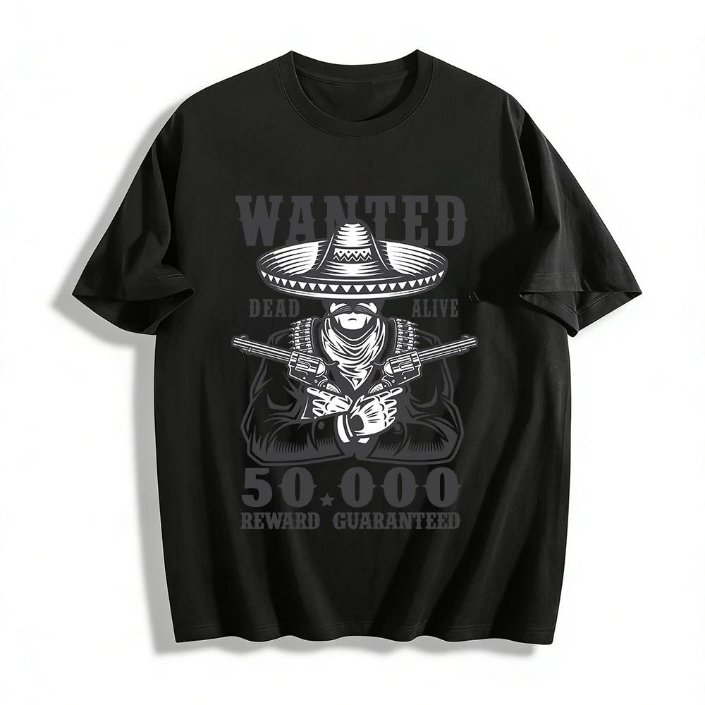 Wanted Dead Or Alive Western Gunslinger Graphic Print Casual Tee Pure cotton T-shirt XXS