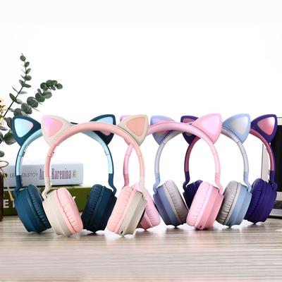 Faddish Student Cute Cat"s Ears Head-Mounted Headset No Wire Cartoon BT Game Chargeable Headset