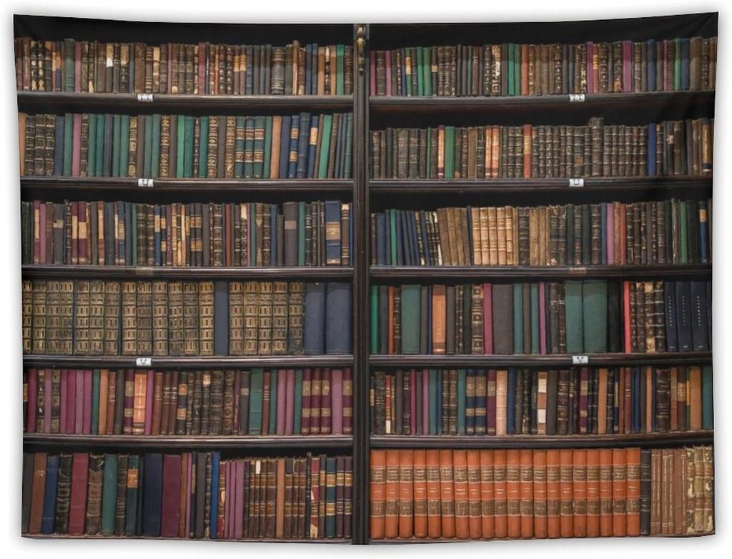Retro Bookshelf Tapestry Vintage Library Wall Hanging Tapestries,Old Books On Shelf Classical Study Room Student Study College