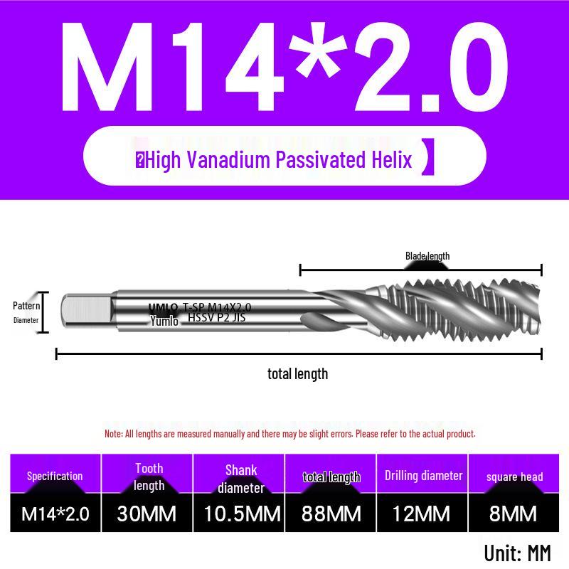 UMLO High Vanadium Spiral Tap Machine for M3-M10 Stainless Steel Tapping