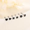 S925 Silver Black Heart Stud Earrings For Women Minimalist Small Screw Back Geometric Cool Tone Unique Jewelry