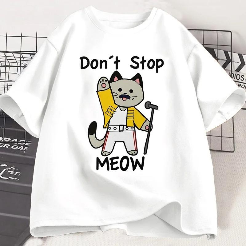 Dont Stop Meow TShirt Funny Cat Printed T Shirt Women Vintage Music Cartoon Casual Short Sleeve Women Fashion Top Clothing