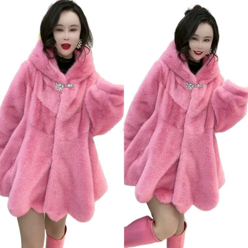 Autumn and Winter Light Imitation Fox Hair Cotton Clothes Fashion Imitation Mink Velvet Hooded Fur Jacket Wool Cotton Clothes Women