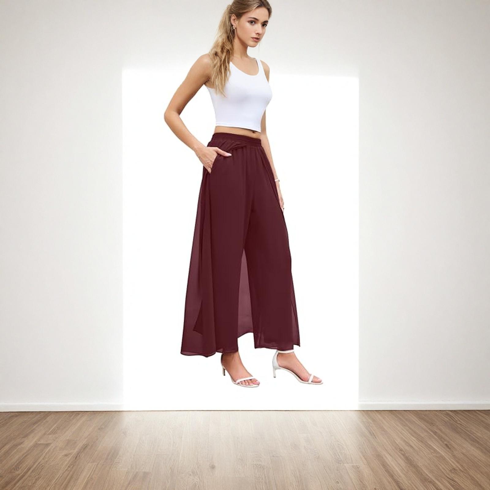

Women s Wide Leg Dress Pant Elegant Party Elastic Waist Trouser With Pockets XL