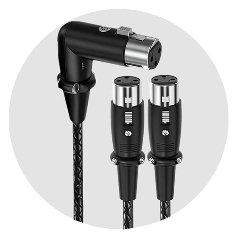 3Pin Splitter Cable 1 3Pin Female to 2 Female Y Cable Balanced Microphone Splitter Cord Sound Adapter 90 Degree