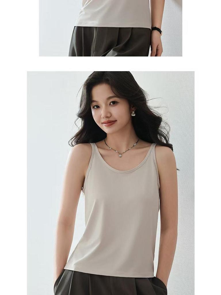 2026 New Arrival Women's Seamless U-Neck Ice Silk Camisole - One Size, Solid Color Sleeveless Top