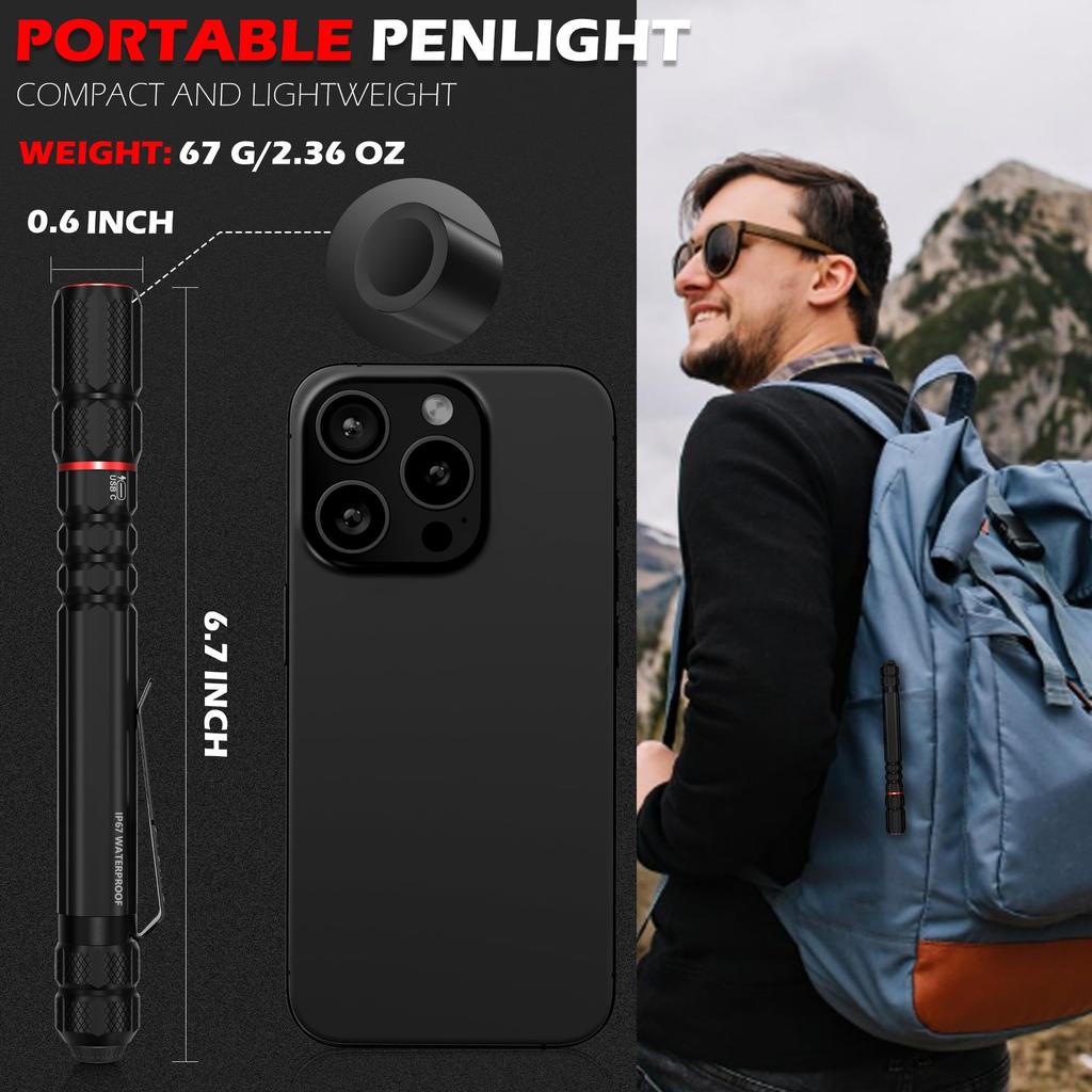 FORTO Rechargeable 400 Ideal for Disaster and Crime High Small and Battery Level Display Penlight, Lumens, Preparedness, Evacuation, Walking,