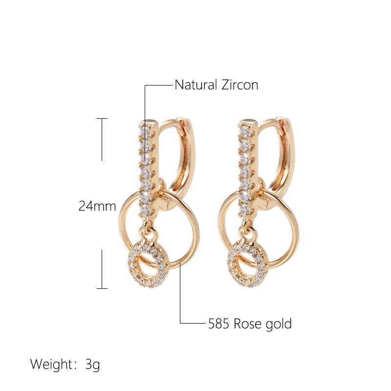 Fashion  Rose Gold Dangle Earings Fine Jewelry  Geometry Natural Zircon Earrings Bridal Wedding Jewelry