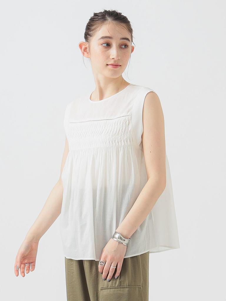 B:MING LIFE STORE by BEAMS Women's Wave Tuck Blouse (S-M) OFF WHITE M