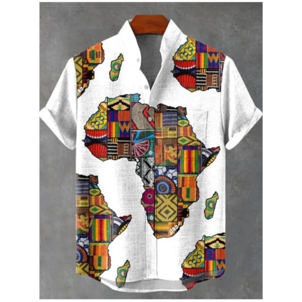 Men s Casual 3D Print Short Sleeve Shirt, Fashion Linen Hawaiian Shirt S