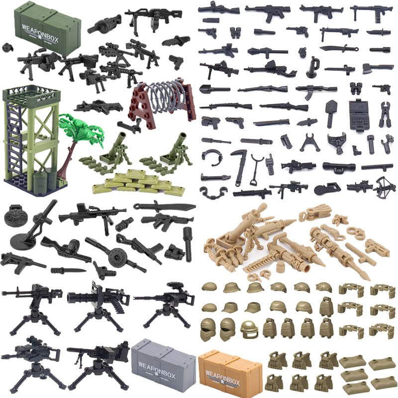 Military Building Set USA Army Figure Soldi Roadblock Sentry Post Mortar Sandbag Weapons Box 7061A Mini Brick Gift Toy K040