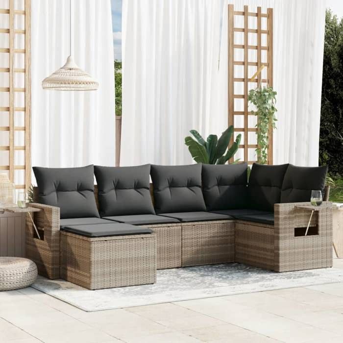 VidaXL Salon de Jardin avec Coussins 6 pcs, Canapés de Terrasse, Ensemble de Meubles de Patio, Mobilier d'Extérieur, Gris 3252799