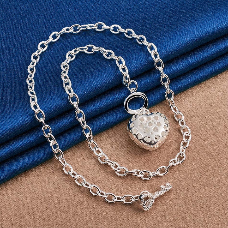 925 Sterling Silver Luxury Heart Key Necklace for Women - Stylish and Charming Party and Wedding Jewelry
