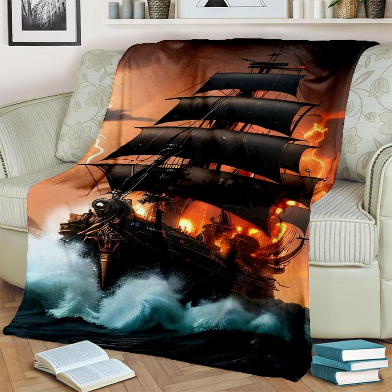 3D Pirate Ship Boat,Barque,Sailboat Blanket,Soft Throw Blanket for Home Bedroom Bed Sofa Picnic Travel Office Cover Blanket Kids