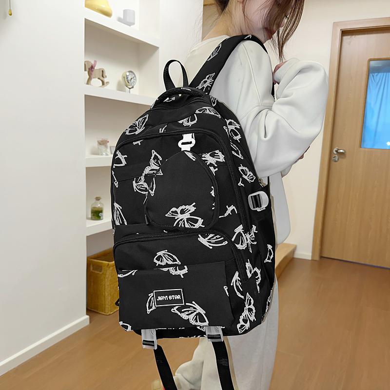 Butterfly Print Backpack Student Schoolbag Women's Large Capacity Travel Lightweight Backpack with Coin Purse