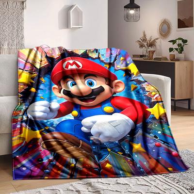 1pc Mario Adventure Flannel Blanket, Soft Skin Friendly with Digital Printing, Various Sizes Available for Family, Friends, Birthday