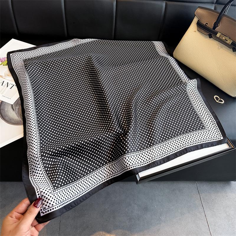 Fashion Polka Dot Printed Silk Like Square Scarf For Women