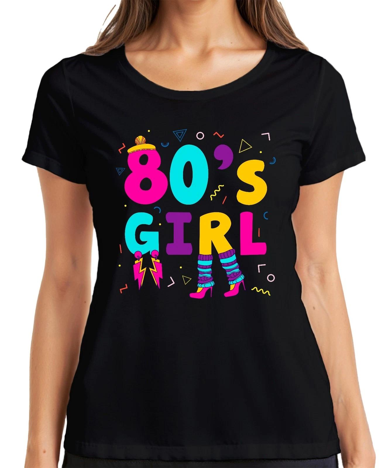 80 s GIRL 80er Jahre Retro Neon 80s Memphis Beinwärmer Ohrringe Damen T-Shirt L