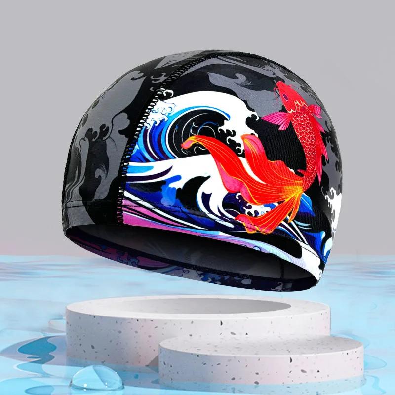 Swimming Caps Quick Dry Breathable Printed Swim Caps For Men Women Long Hair Ear Protection Adult Swimming Caps Pool Accessories