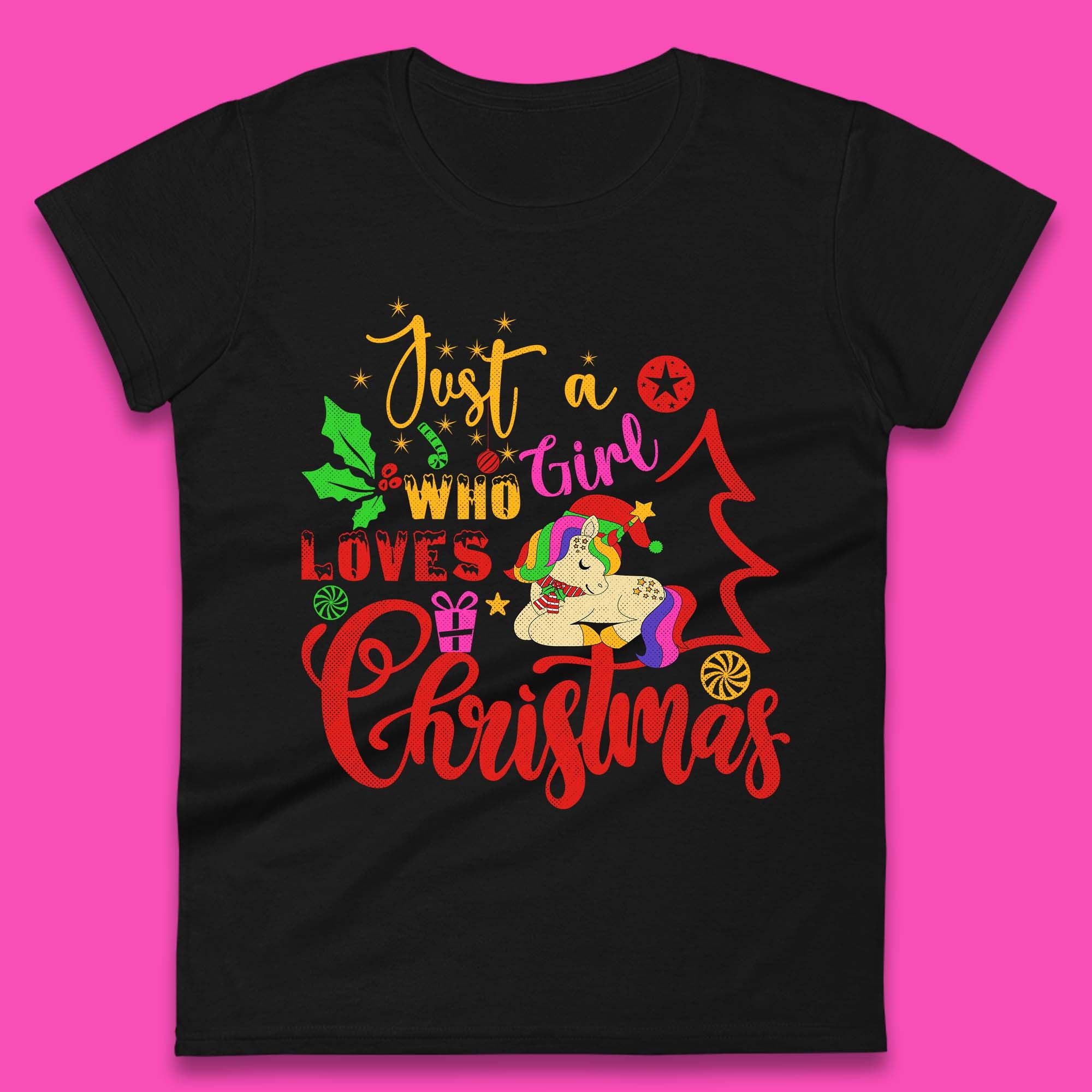 Unicorn Christmas Womens T-Shirt Mens Tops Tees Unisex S