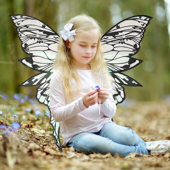 Fairy Wings for Adults And Girls Butterfly Fairy Costume Set with Floral Garland Wand Elf Ears Gradient Organza Butterfly Wings