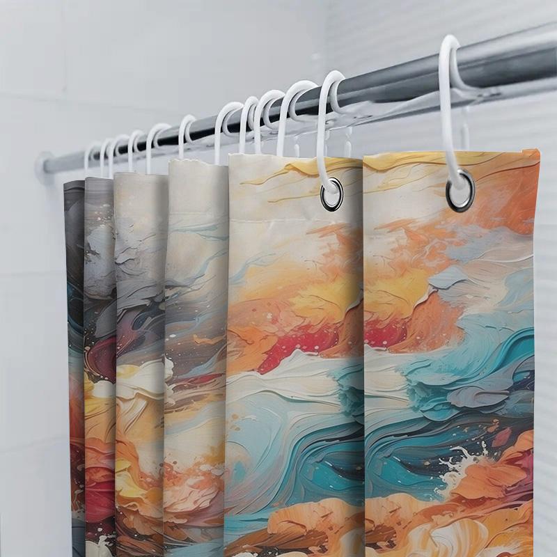 Modern Art Print Shower Curtain Vibrant Colors Fluid Design for Bathroom Decorations.