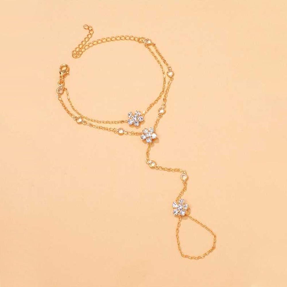 CE Certification Summer Beach Outfit Women's Multi-Layer Electroplated Rhinestone Finger Bracelet