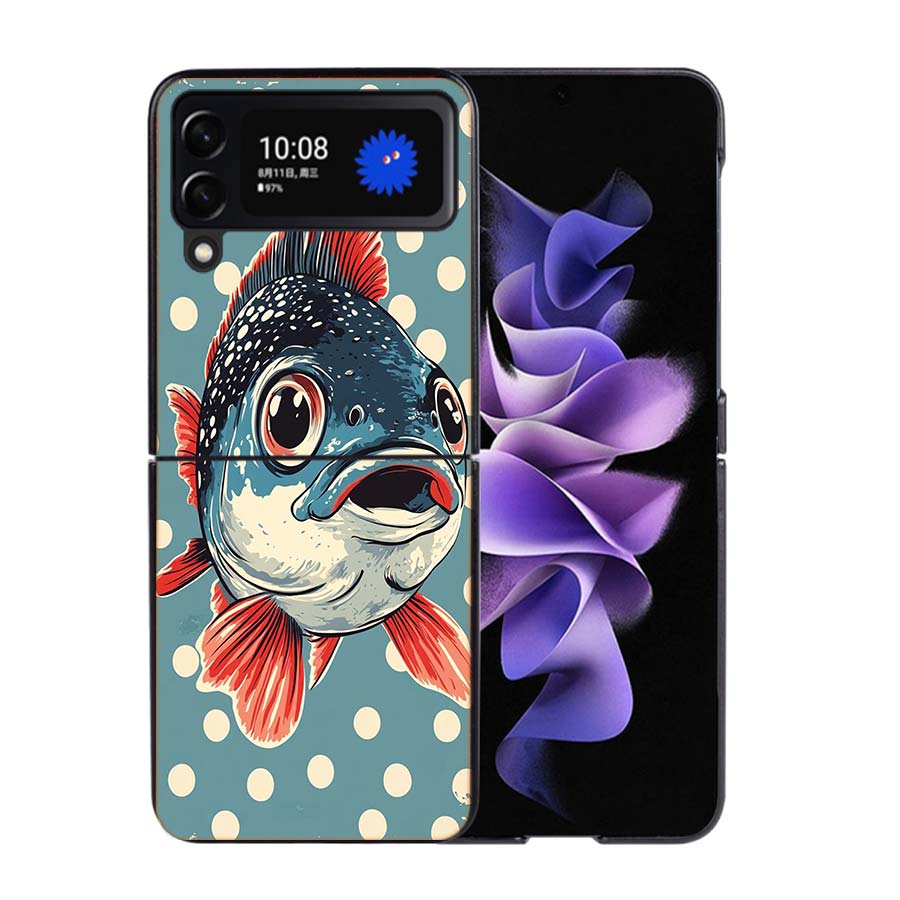 Pop Art Zeichenideen Fisch Handyhülle Für Samsung Z Flip 7 6 5G Galaxy Z Flip4 Z Flip5 Z Flip3 Hülle Schwarze Harte PC Schale Schutz