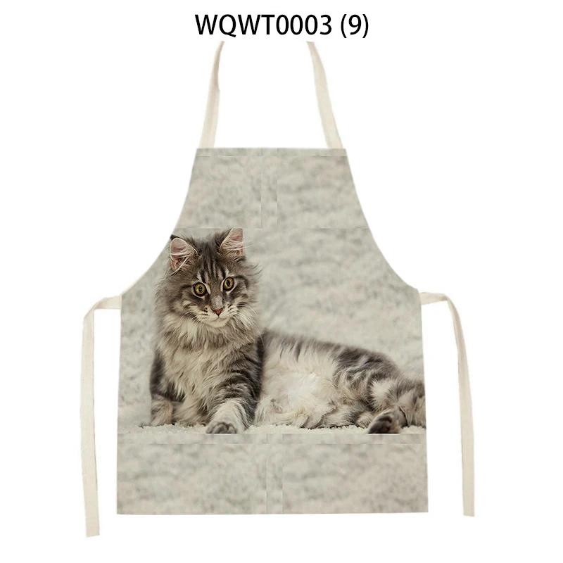 Süßes Katzenmuster Küchenschürzen Hauskochen Backen Leinen Reinigungs-Schürze Cartoon-Tier Ärmellose Schürze Hüftschürze