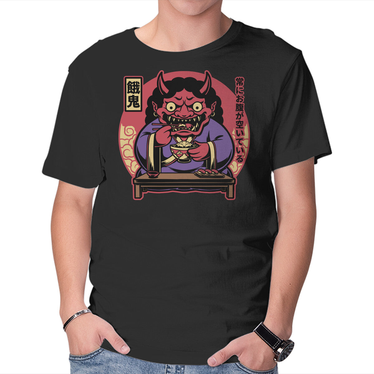 Unisex Crew Neck T-Shirt Hungry Oni Food Graphic Short Sleeve Casual Tee XXXL