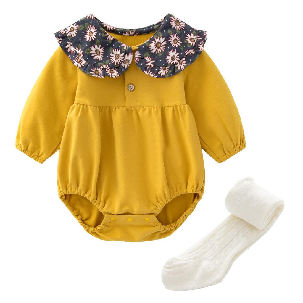 Baby Nest Baby Girl Newborn Outfit with Long Open Sailor Cute Floral Baby Shower Size Months Romper, Socks, Sleeves, Front, Collar, Coverall, Print,